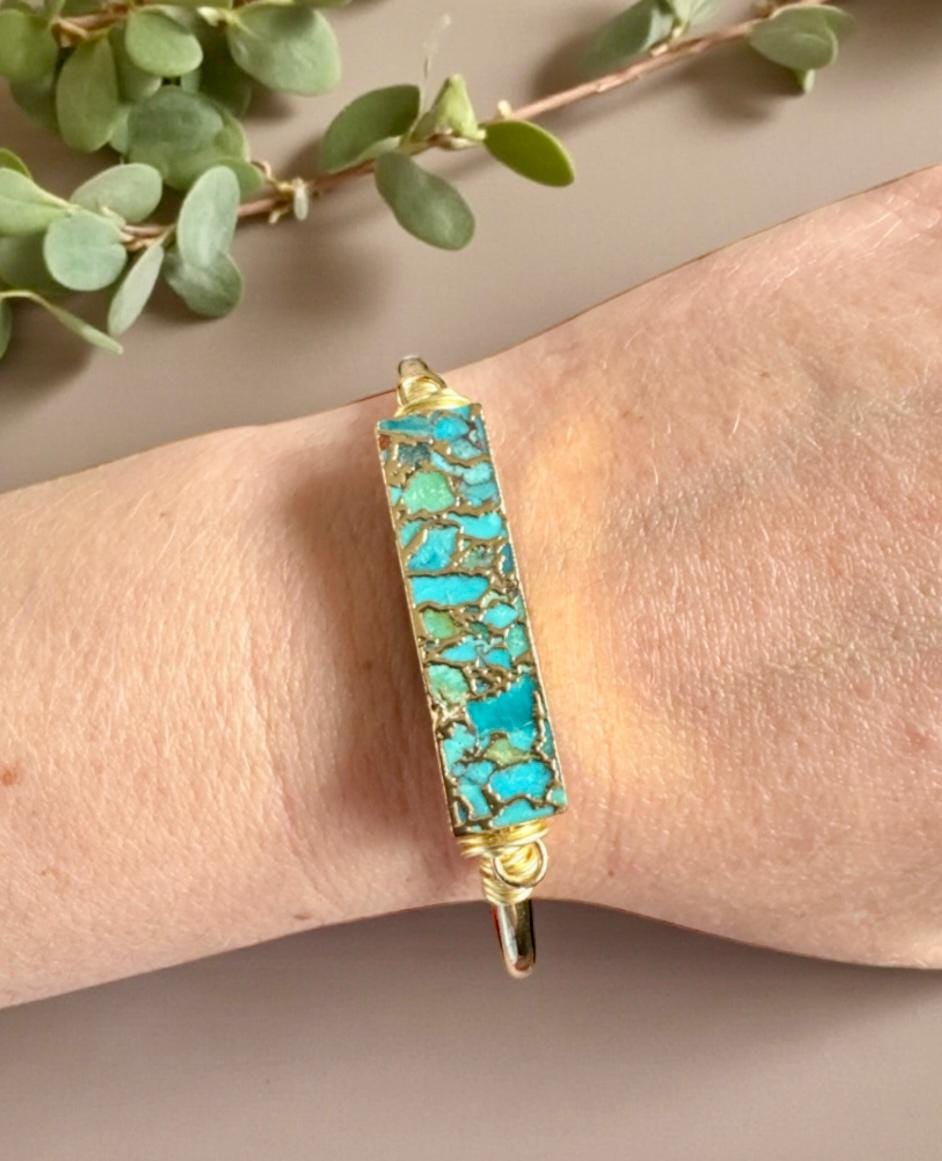 Turquoise Bar Cuff Bangle | Handmade Crystal Bracelet | Luna by Louise, Crystal Shop UK