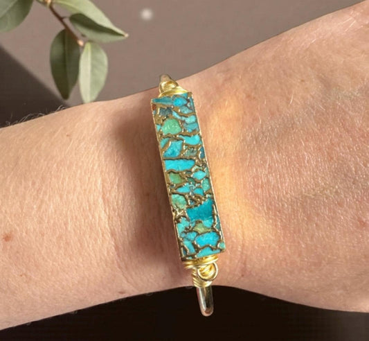 Turquoise Bar Cuff Bangle | Handmade Crystal Bracelet | Luna by Louise, Crystal Shop UK