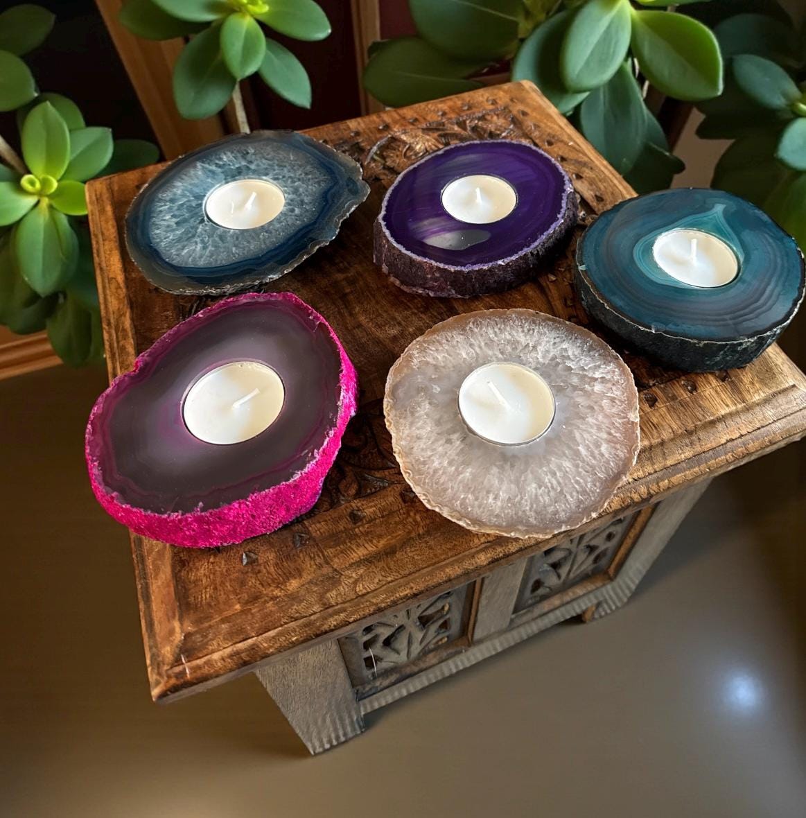 Agate Geode Candle Holder: Ethereal Crystal Home Decor