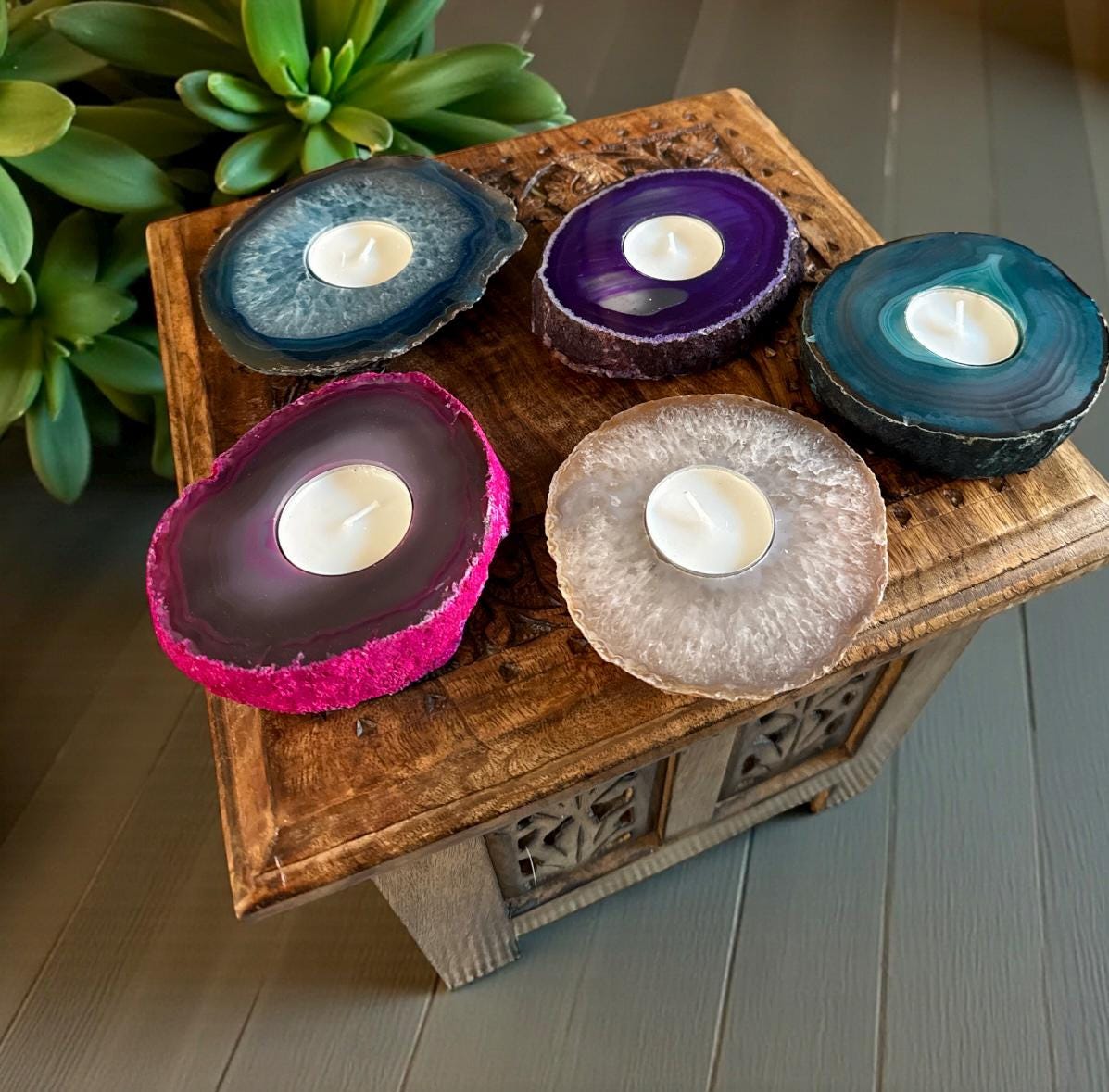 Agate Geode Candle Holder: Ethereal Crystal Home Decor