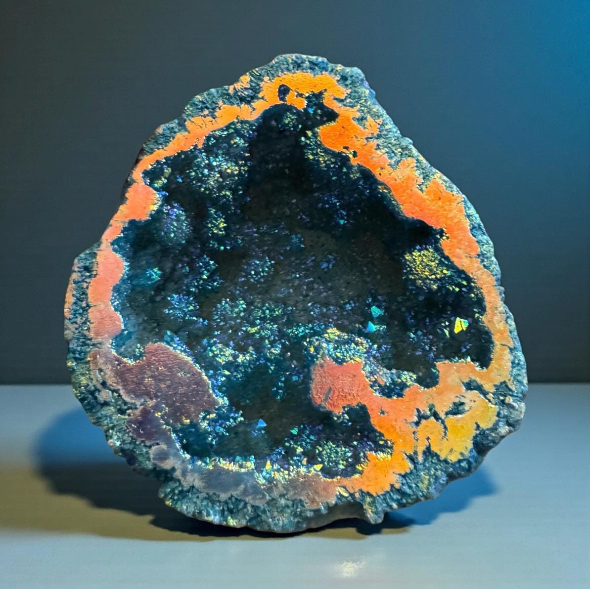 Aqua Aura Geode: Calming Sunset Aura Crystal