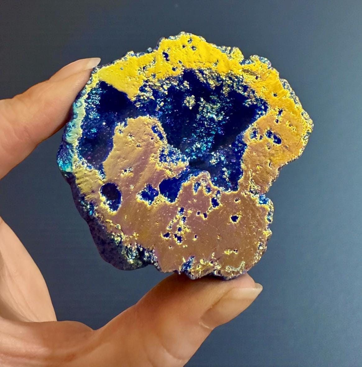 Midnight Blue and Sunset Aura Geode: Midnight Sparkle Crystal, Gift Boxed