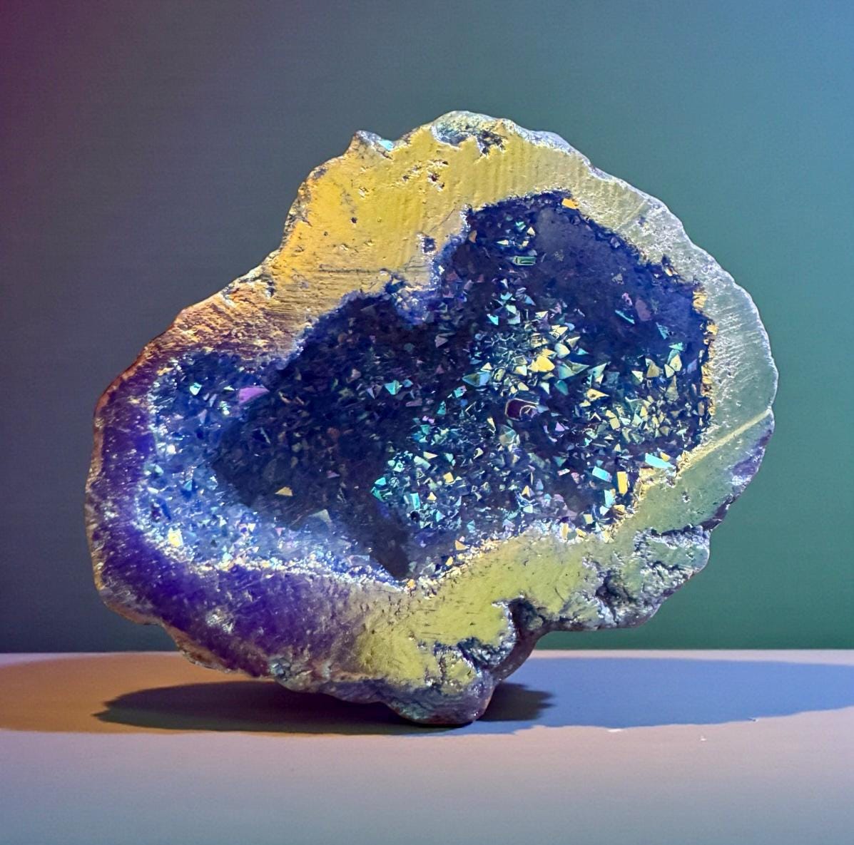 Midnight Blue and Sunset Aura Geode: Midnight Sparkle Crystal, Gift Boxed