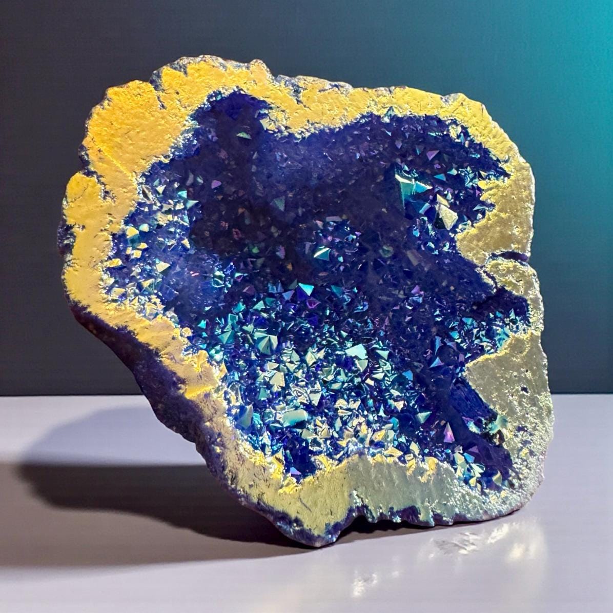 Midnight Blue and Sunset Aura Geode: Midnight Sparkle Crystal, Gift Boxed