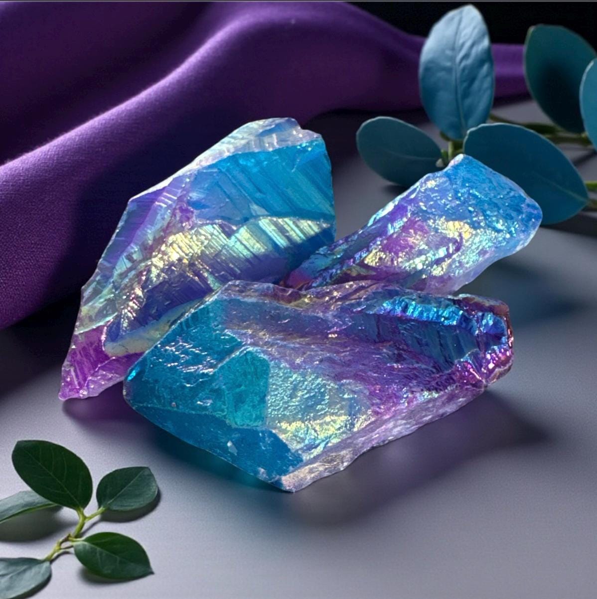 Aura Blue Unicorn Quartz Crystal Point: Iridescent Healing Energy