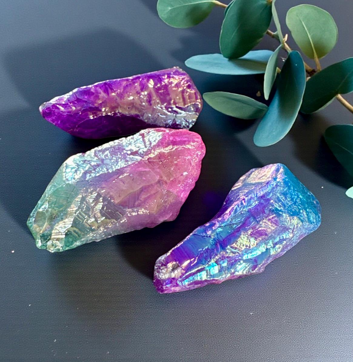 Aura Unicorn Quartz Points: Iridescent Crystal Set of 3