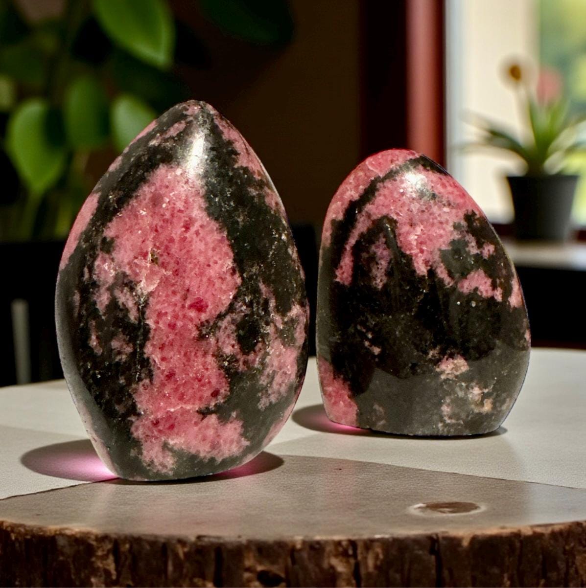 Polished Rhodonite Crystal: Emotional Healing Heart-Opening Stone