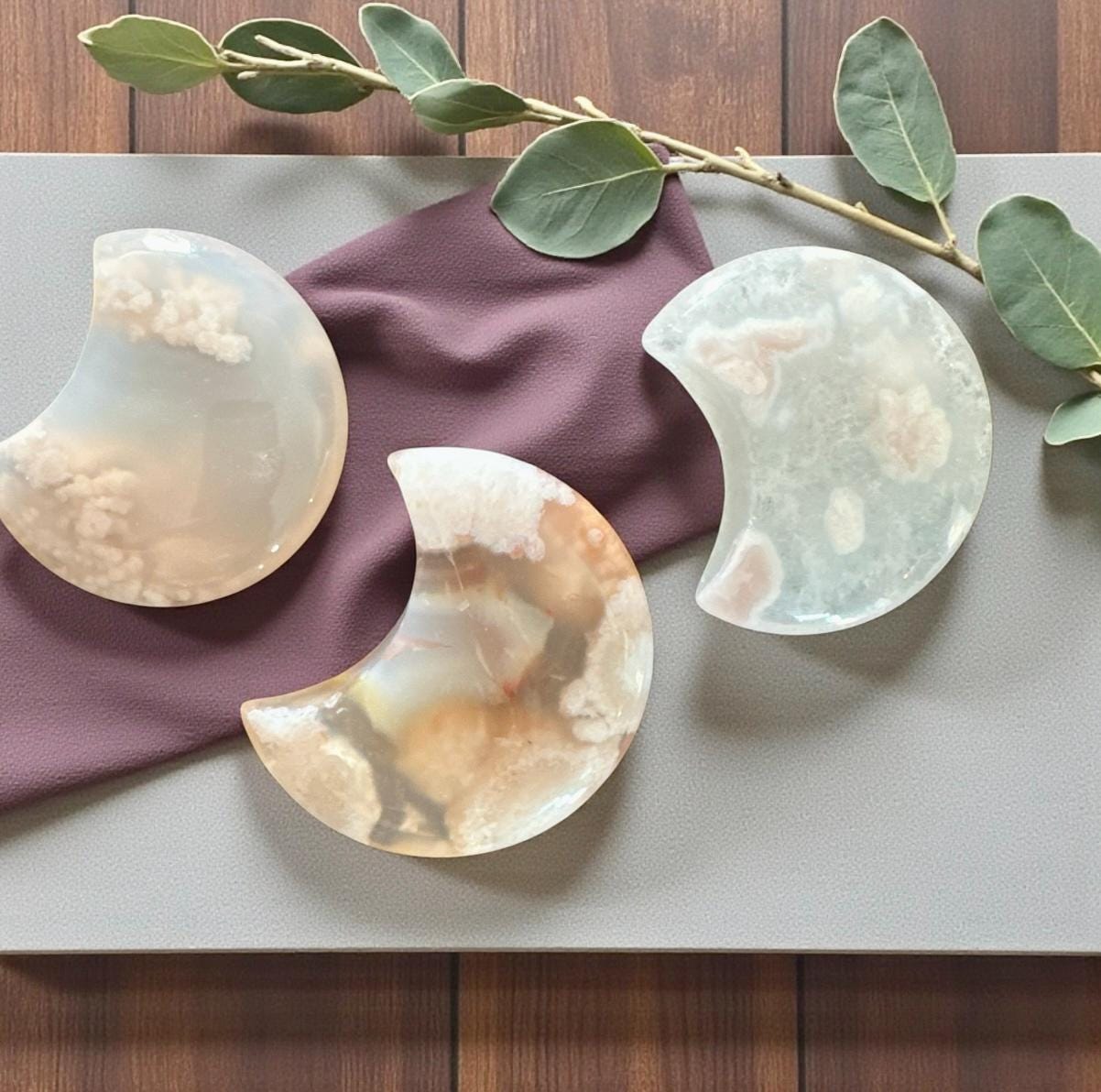 Flower\Blossom Agate Crescent Moon – Luna by Louise, Crystal Shop UK