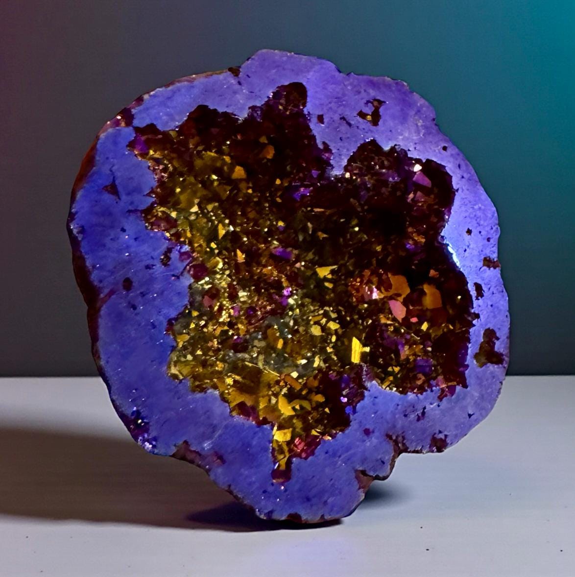 Aura Quartz Geode Gift Box, Rainbow Crystal Decor, Spiritual Keepsake, Luna by Louise UK