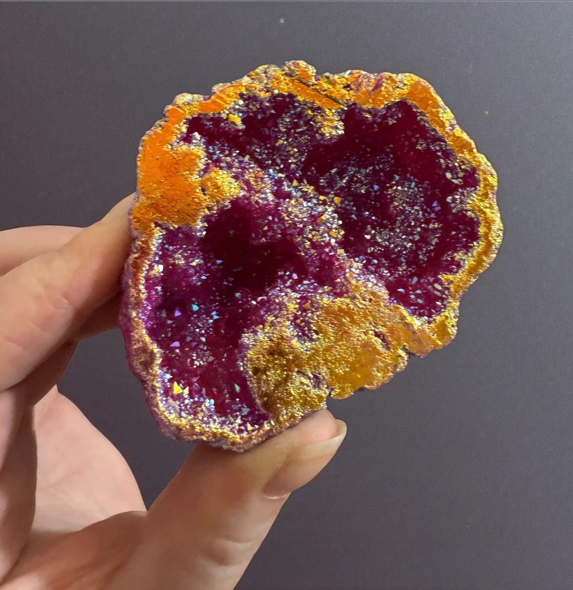 Aura Quartz Geode Gift Box, Rainbow Crystal Decor, Spiritual Keepsake, Luna by Louise UK