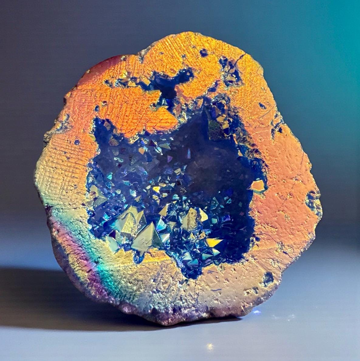 Aura Quartz Geode Gift Box, Rainbow Crystal Decor, Spiritual Keepsake, Luna by Louise UK