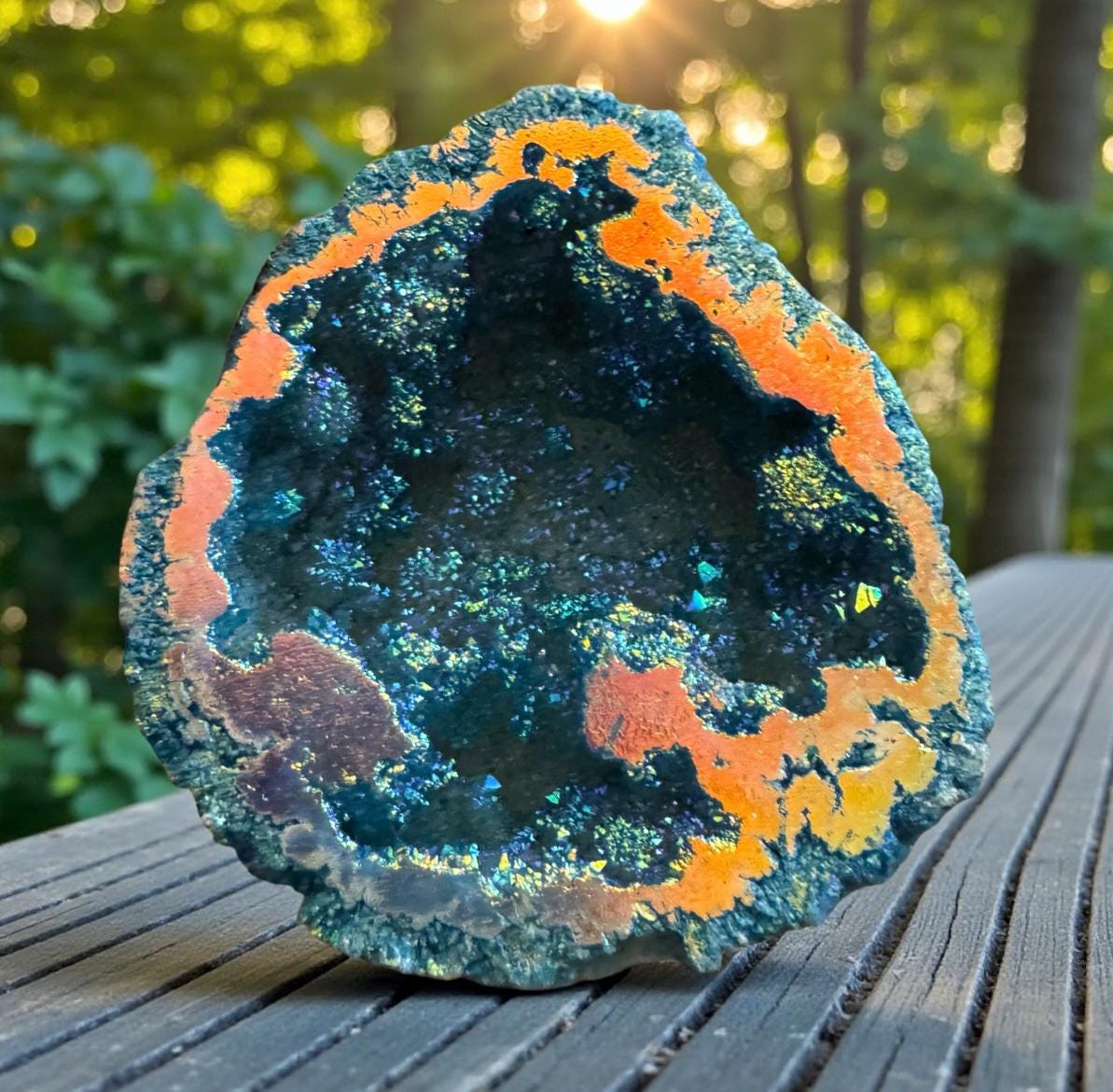 Aqua Aura Geode: Calming Sunset Aura Crystal