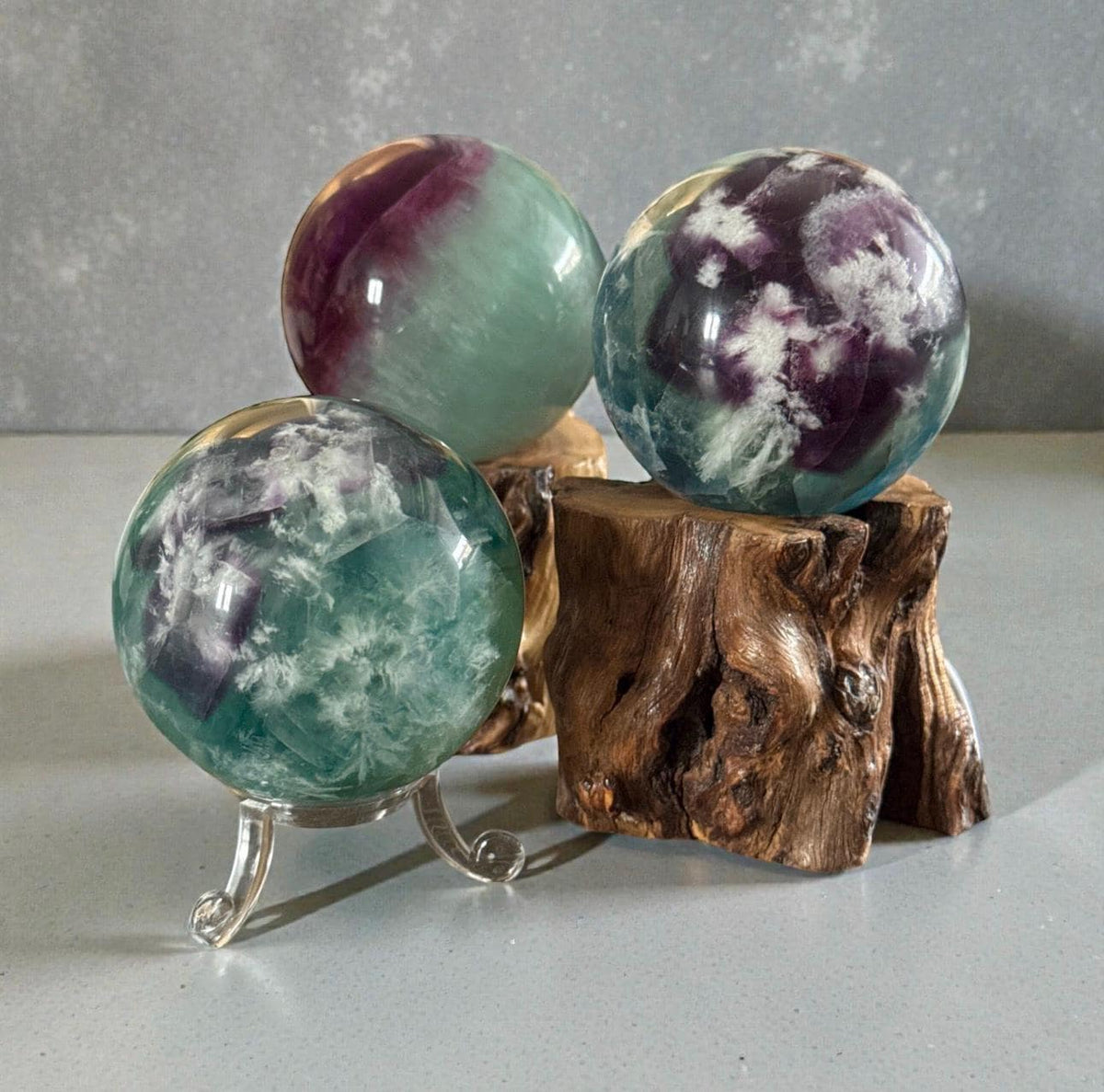 Feather Fluorite Crystal Sphere (55-65mm) – Dreamy Polished Stone, Optional LED Stand