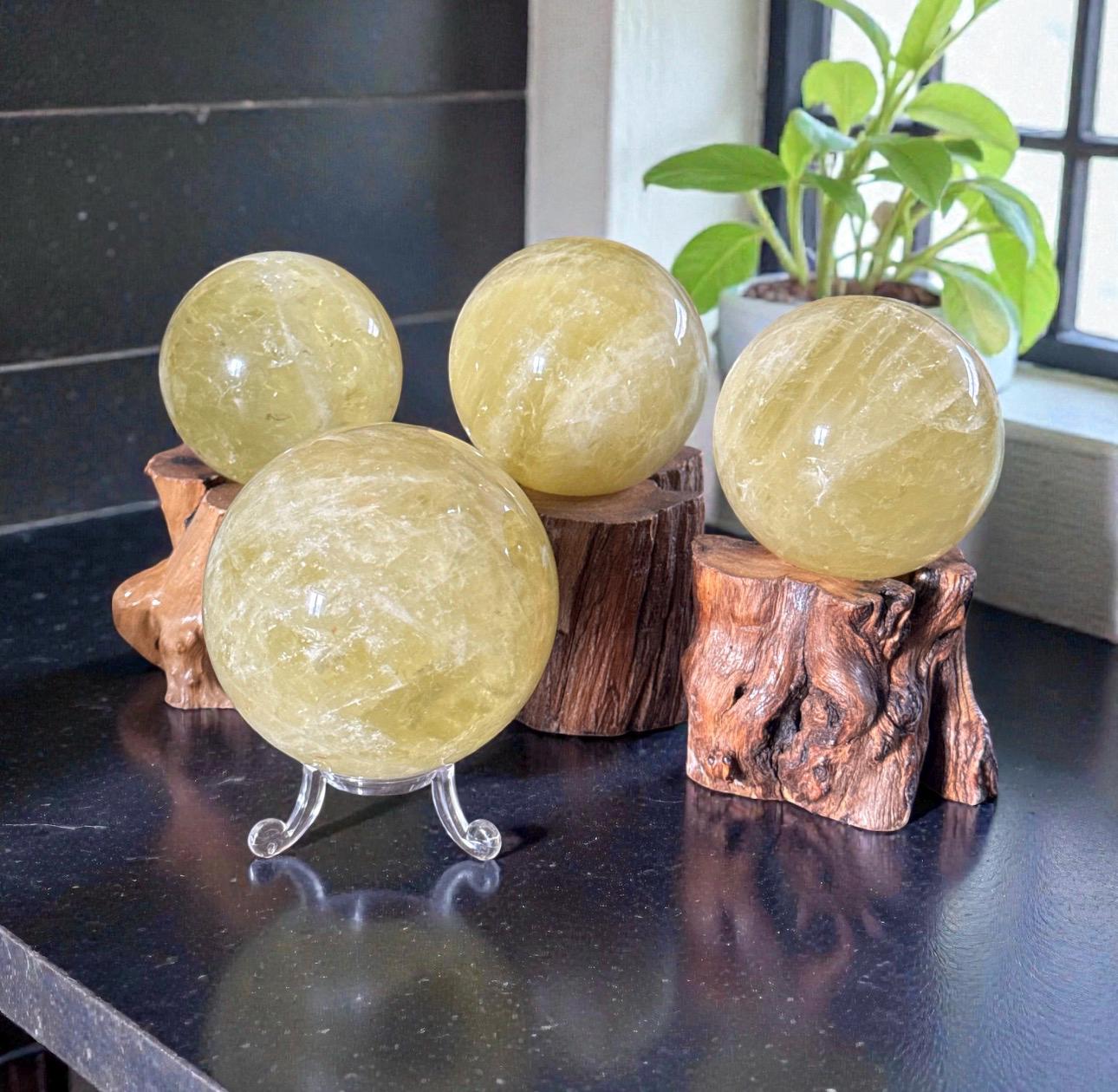 Lemon Quartz Crystal Sphere | Polished Stone, Optional LED Stand