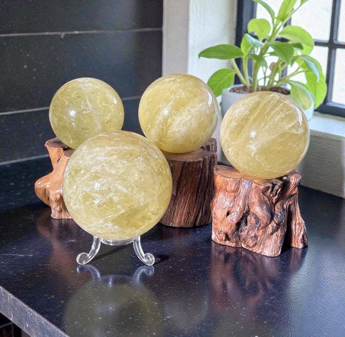 Lemon Quartz Crystal Sphere | Polished Stone, Optional LED Stand