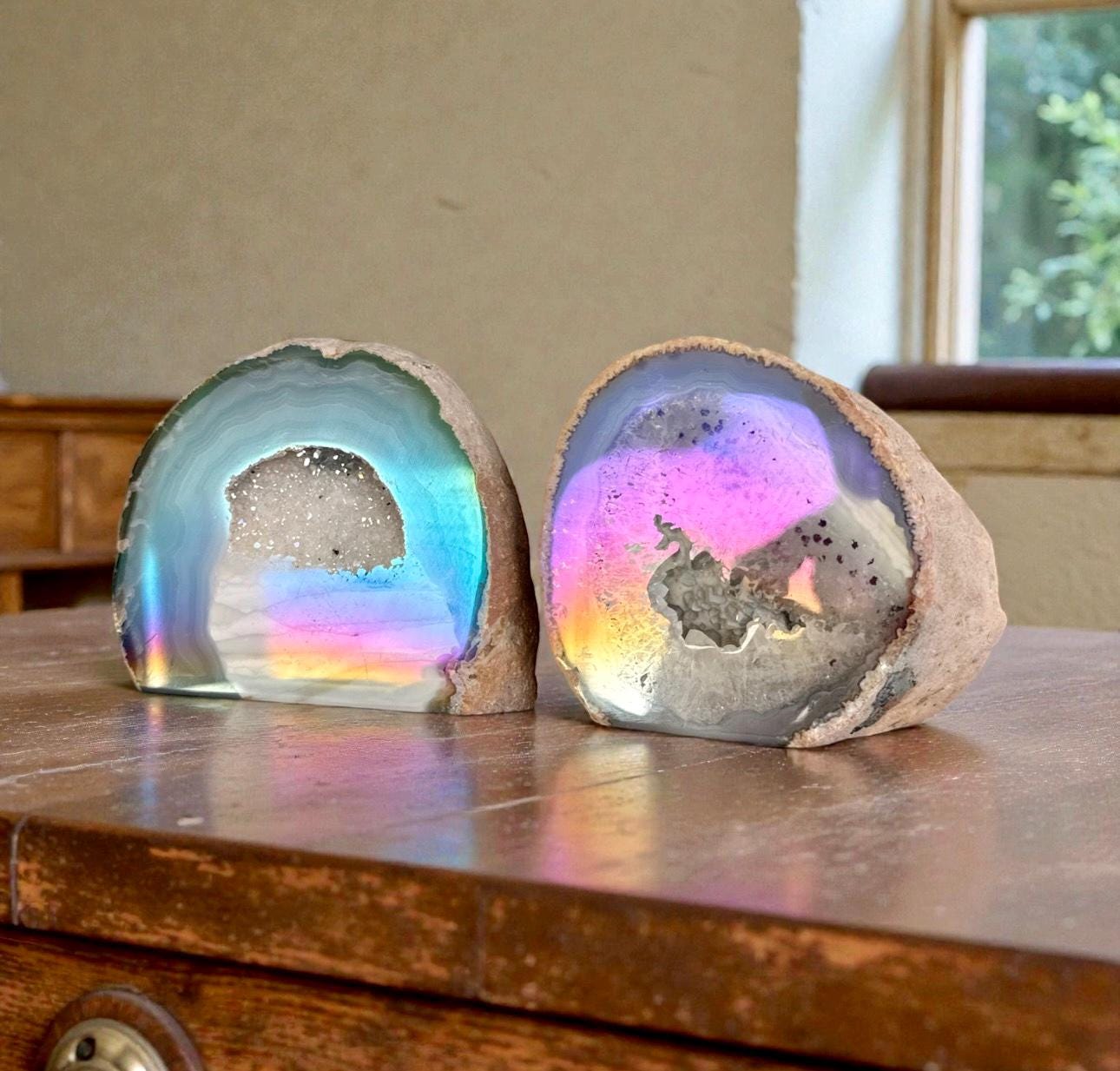 Aura Agate Geode Druze: Ethereal Standing Stone