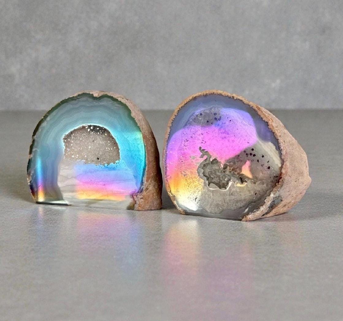 Aura Agate Geode Druze: Ethereal Standing Stone