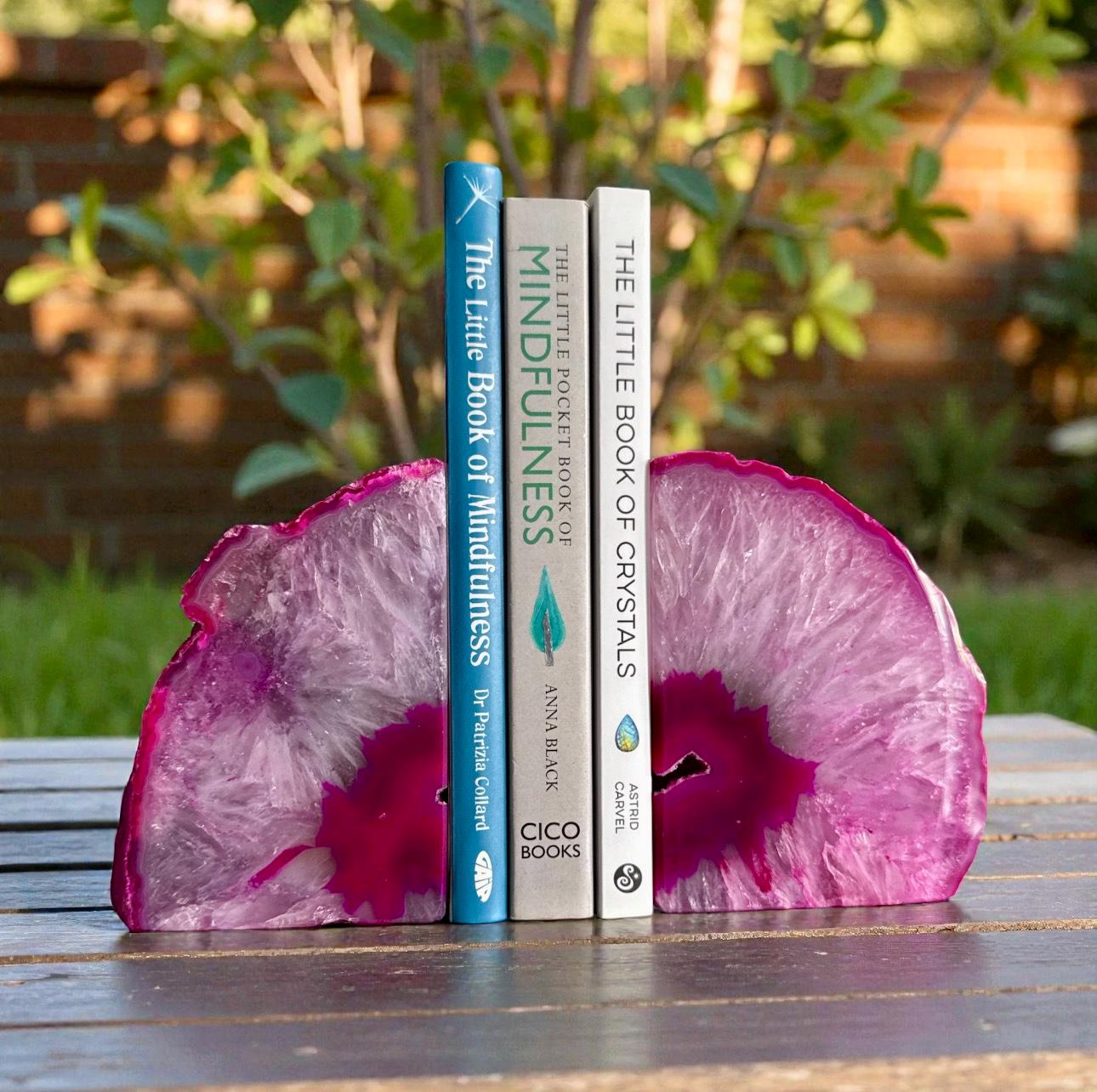 Pink Agate & Quartz Geode Bookends: Natural Crystal Book Ends - Set 1