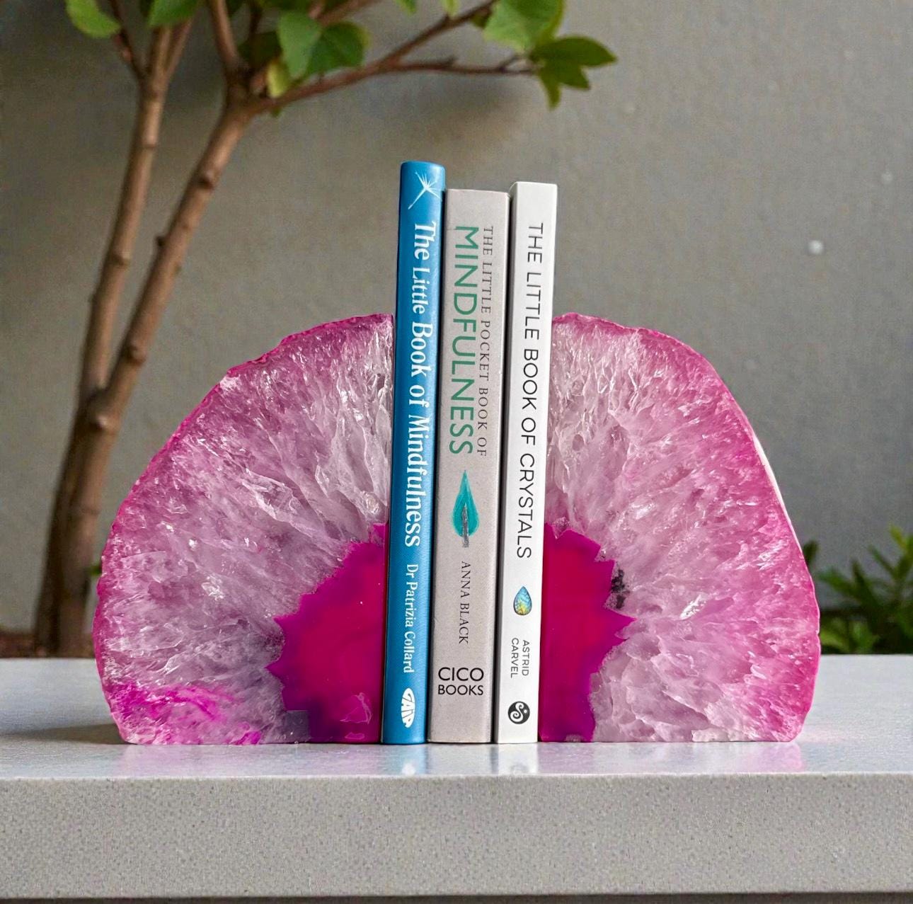Pink Agate & Quartz Geode Bookends: Natural Crystal Book Ends - Set 2