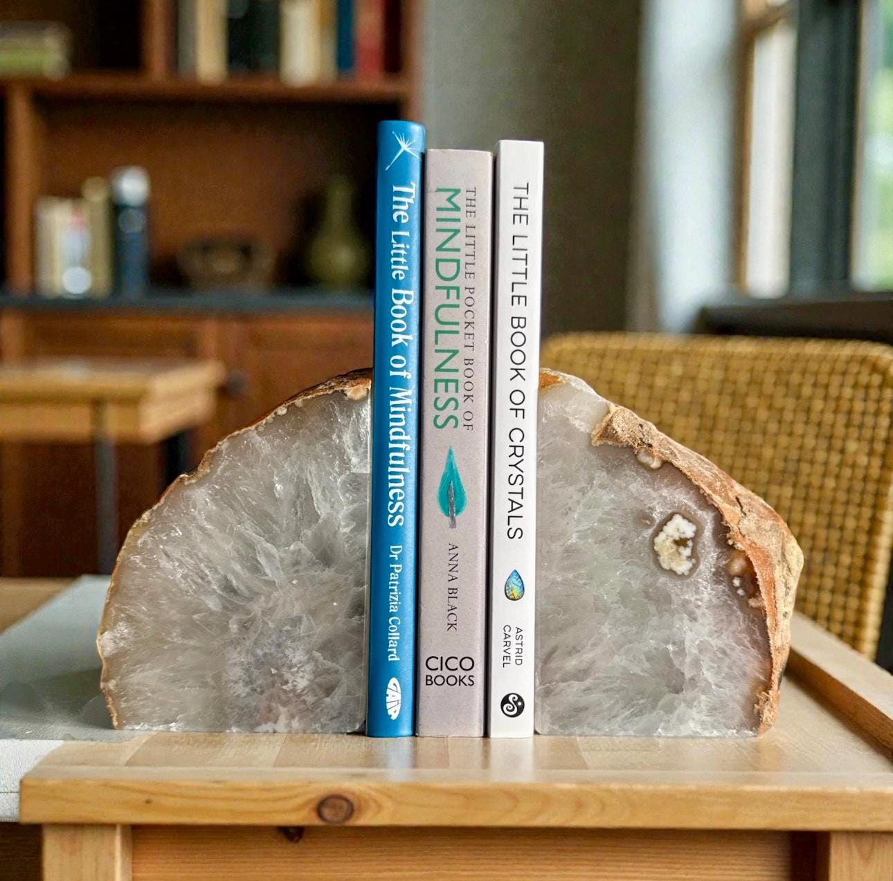 Natural Agate & Quartz Geode Bookends: Natural Crystal Book Ends - Set 3