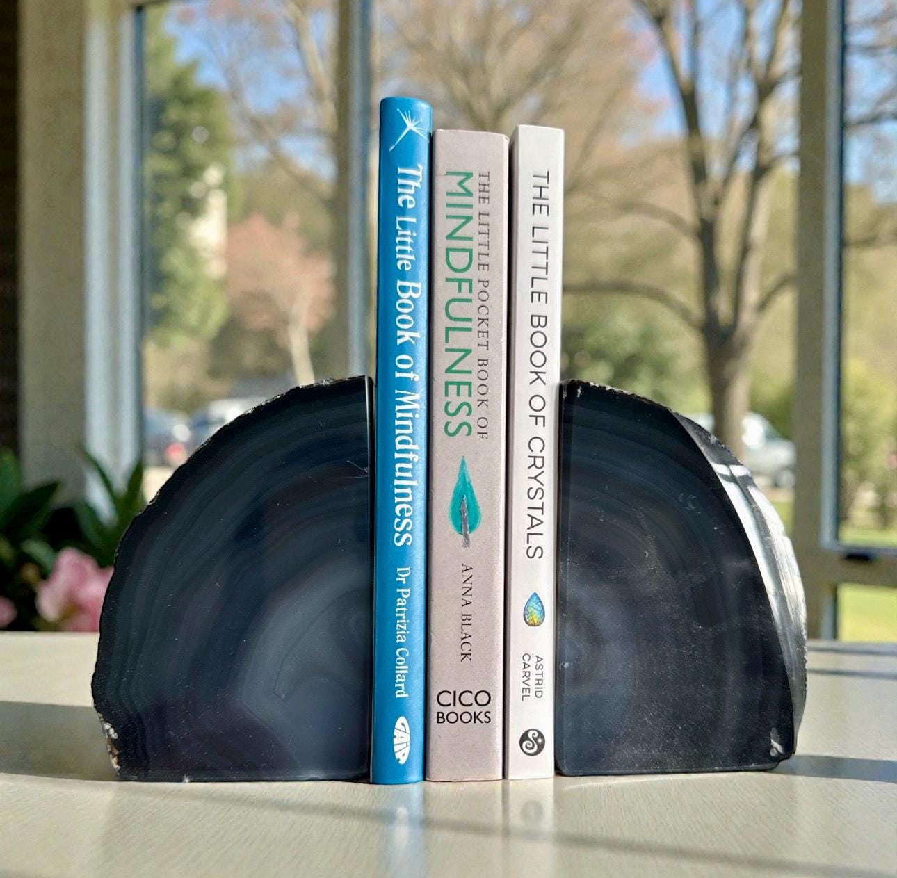 Natural Black Agate & Quartz Geode Bookends: Natural Crystal Book Ends