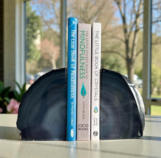 Natural Black Agate & Quartz Geode Bookends: Natural Crystal Book Ends