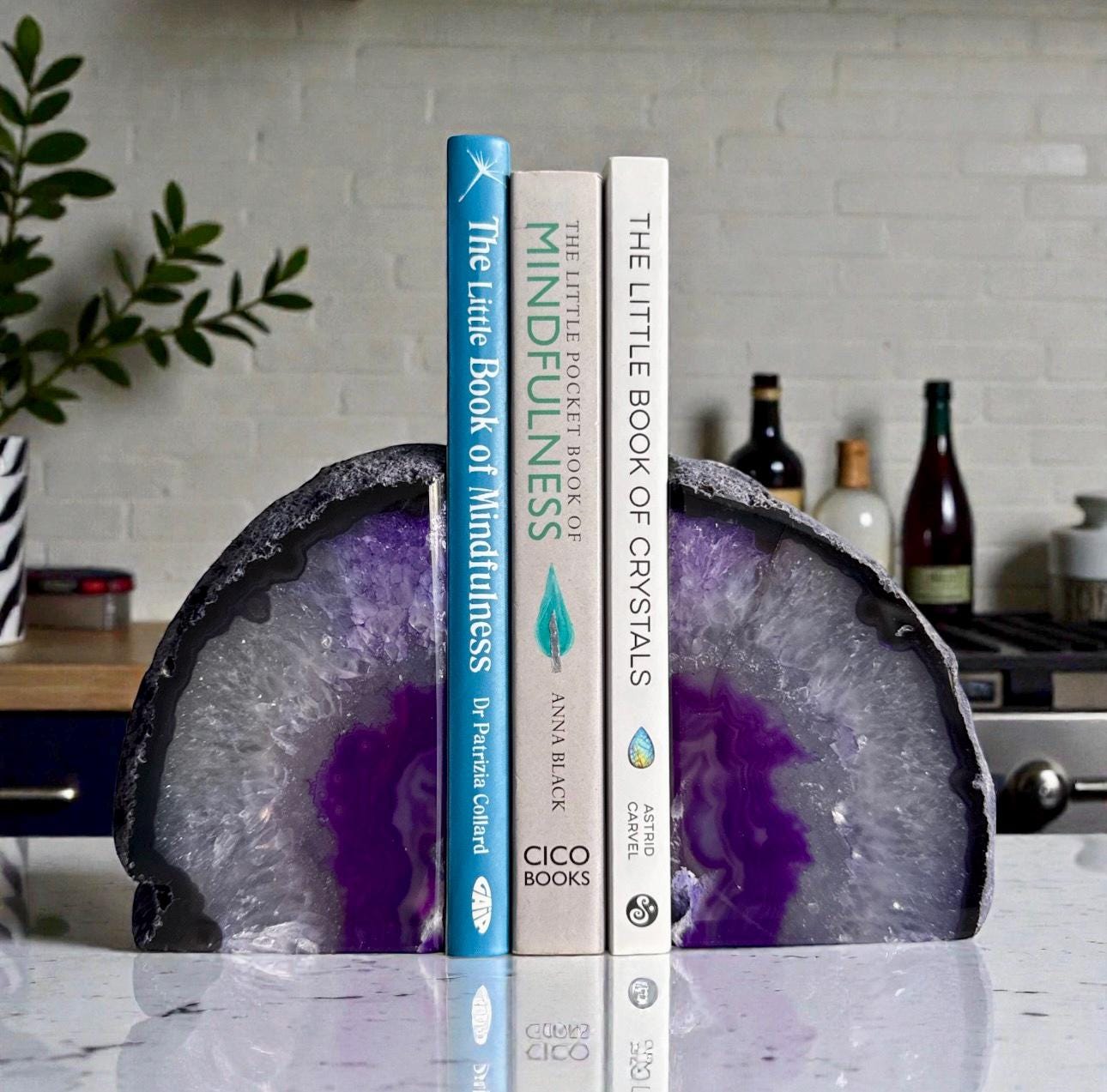 Purple Agate & Quartz Geode Bookends: Natural Crystal Book Ends - Set 1