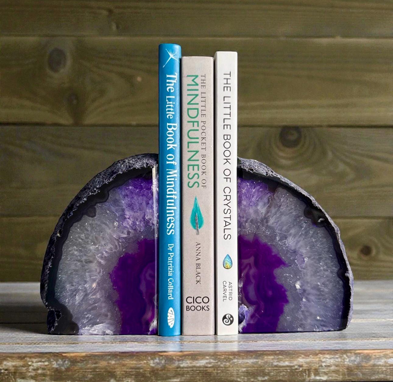 Purple Agate & Quartz Geode Bookends: Natural Crystal Book Ends - Set 1