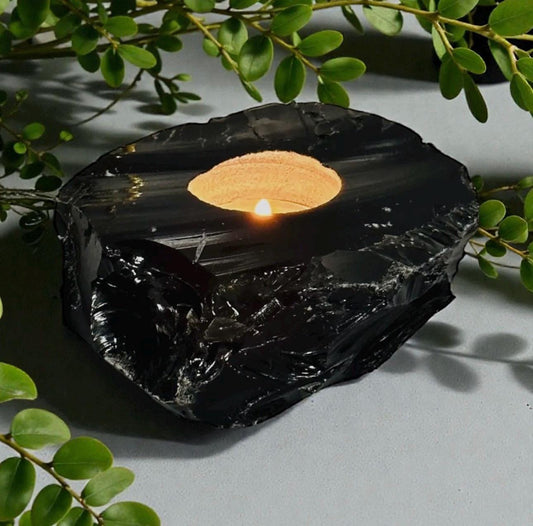 Black Obsidian Candle Holder – Protective Crystal Light | Luna by Louise, Crystal Shop UK