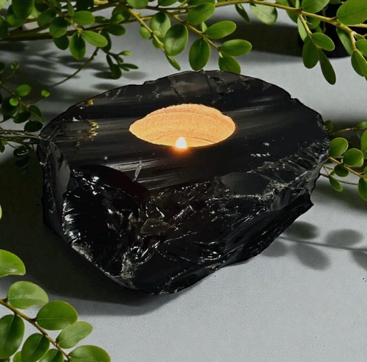 Black Obsidian Candle Holder – Protective Crystal Light | Luna by Louise, Crystal Shop UK