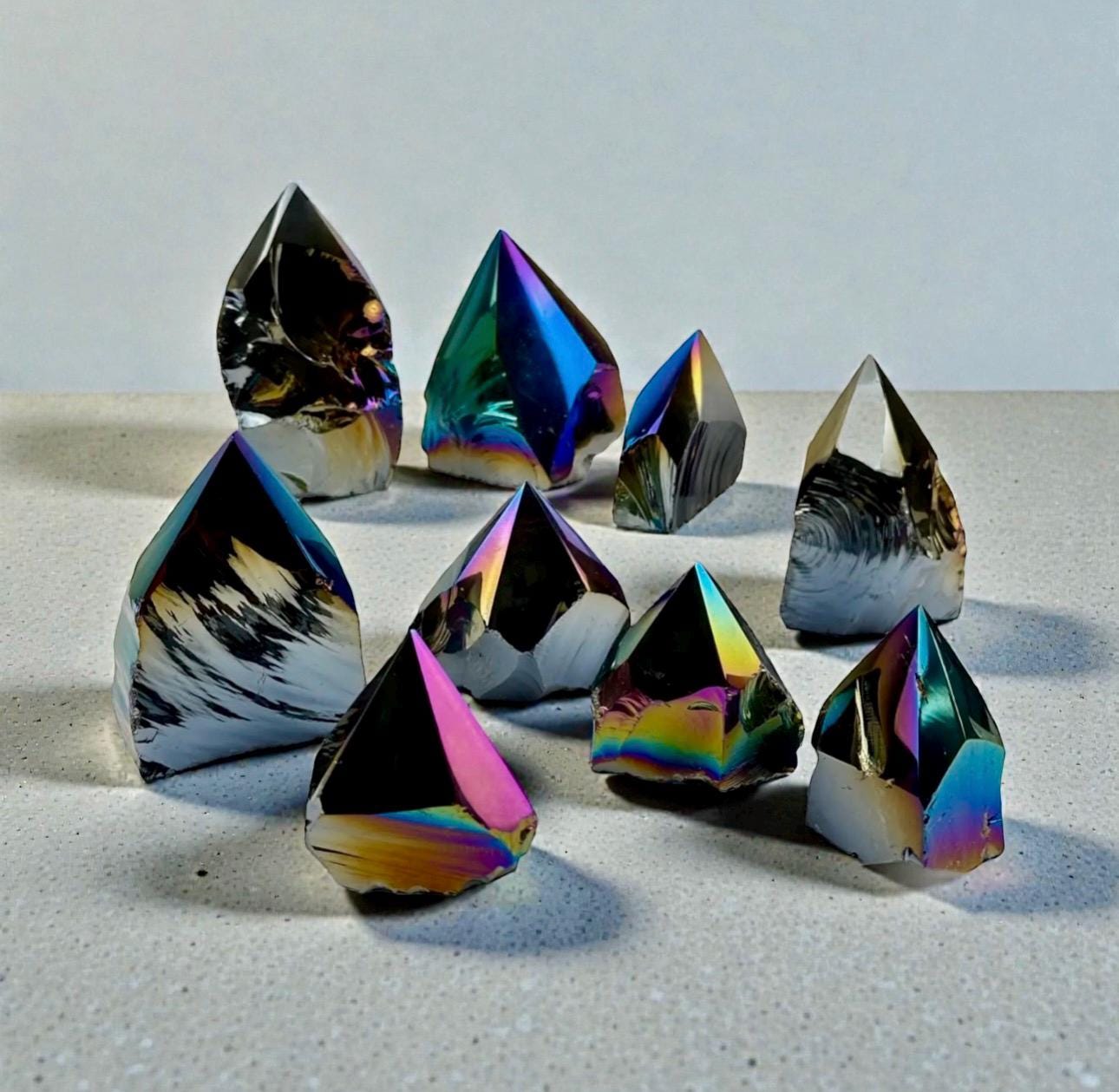 Rainbow Aura Obsidian Crystal – Cut Base Statement Decor