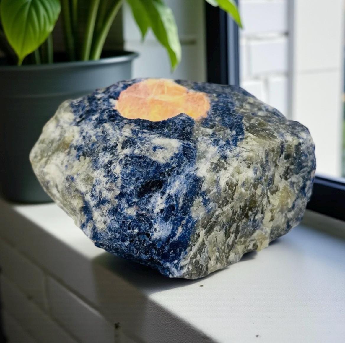 Raw Sodalite Crystal Candle Holder: Tranquility & Cosmic Energy