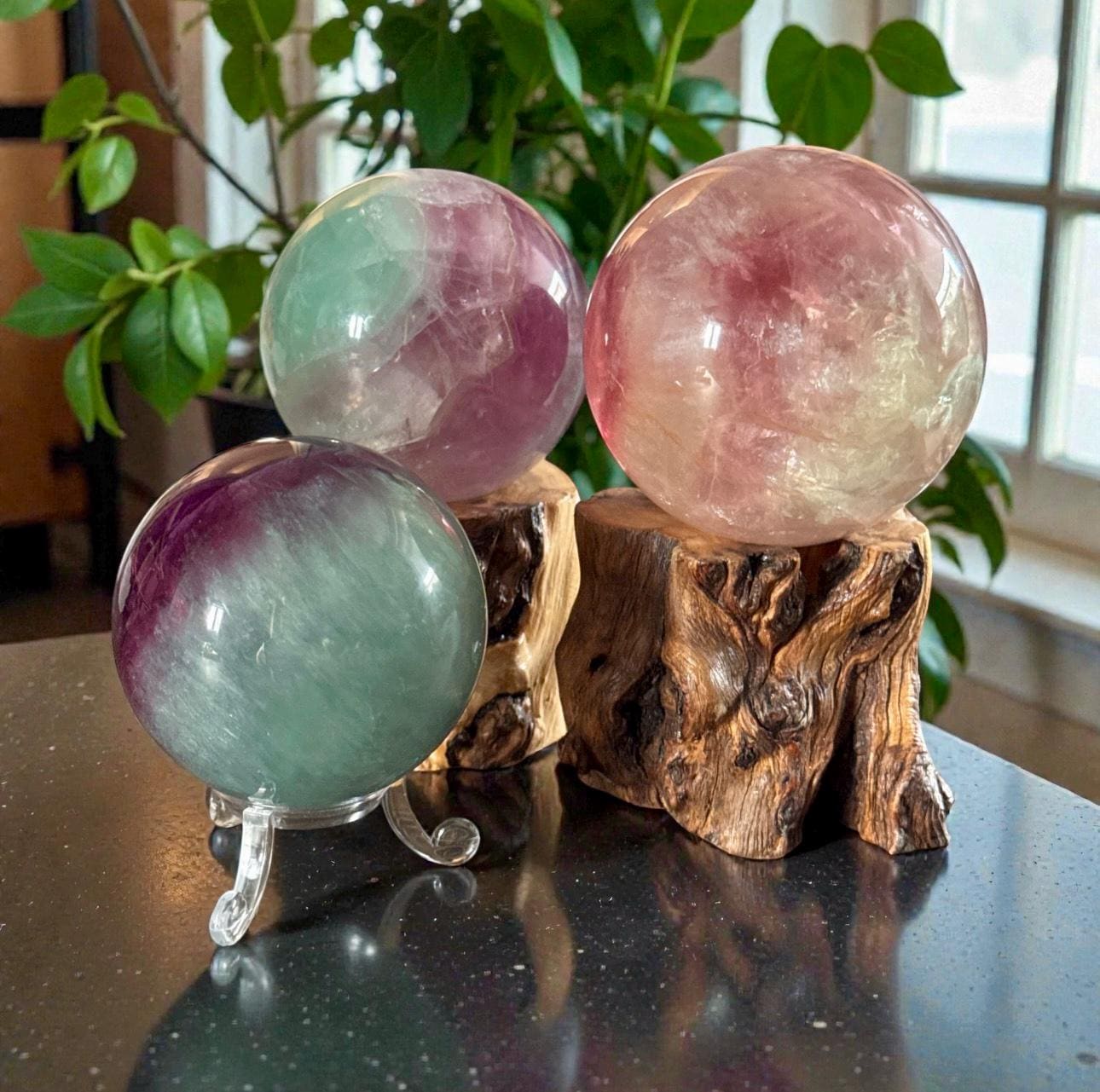 Watermelon Fluorite Sphere – Healing Crystal, Optional Light Stand (55-65mm