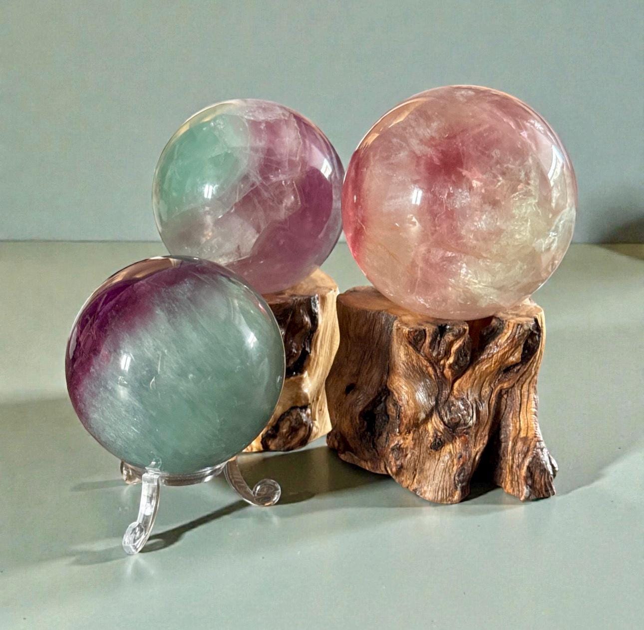 Watermelon Fluorite Sphere – Healing Crystal, Optional Light Stand (55-65mm