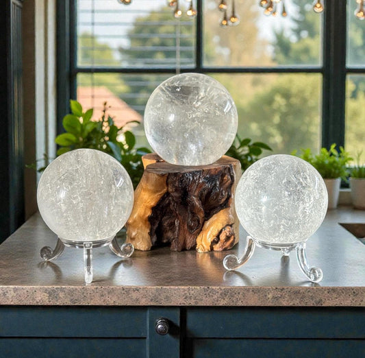 Clear Quartz Crystal Sphere | Master Healer Stone, Optional Light Stand