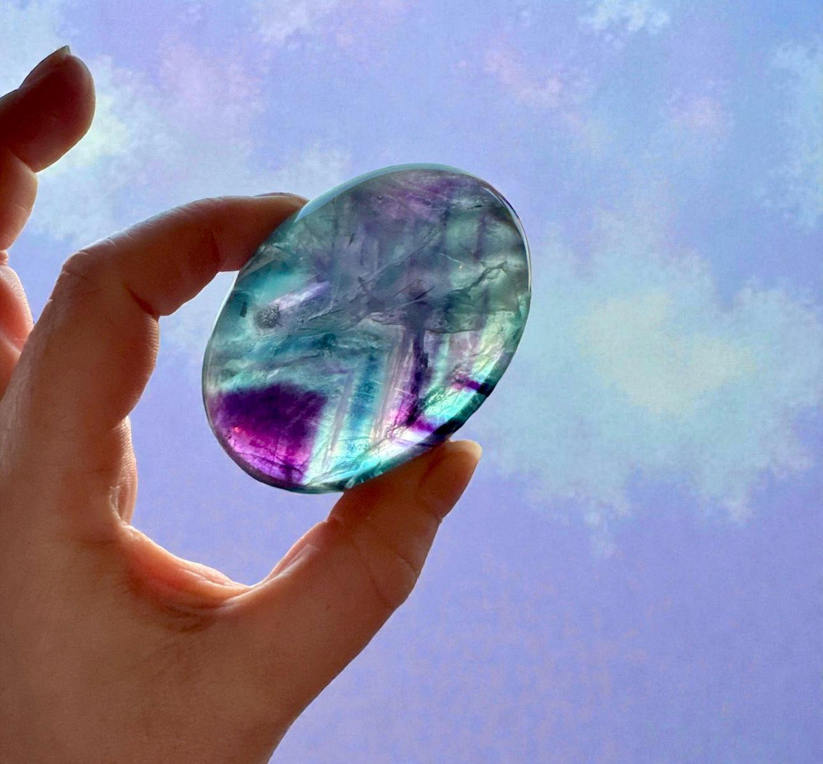 Rainbow Fluorite Palm Stone | Polished Calming Crystal