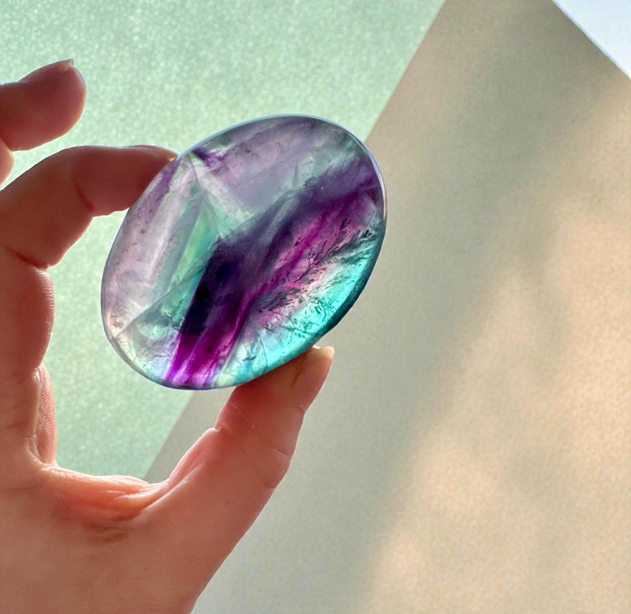 Rainbow Fluorite Palm Stone | Polished Calming Crystal