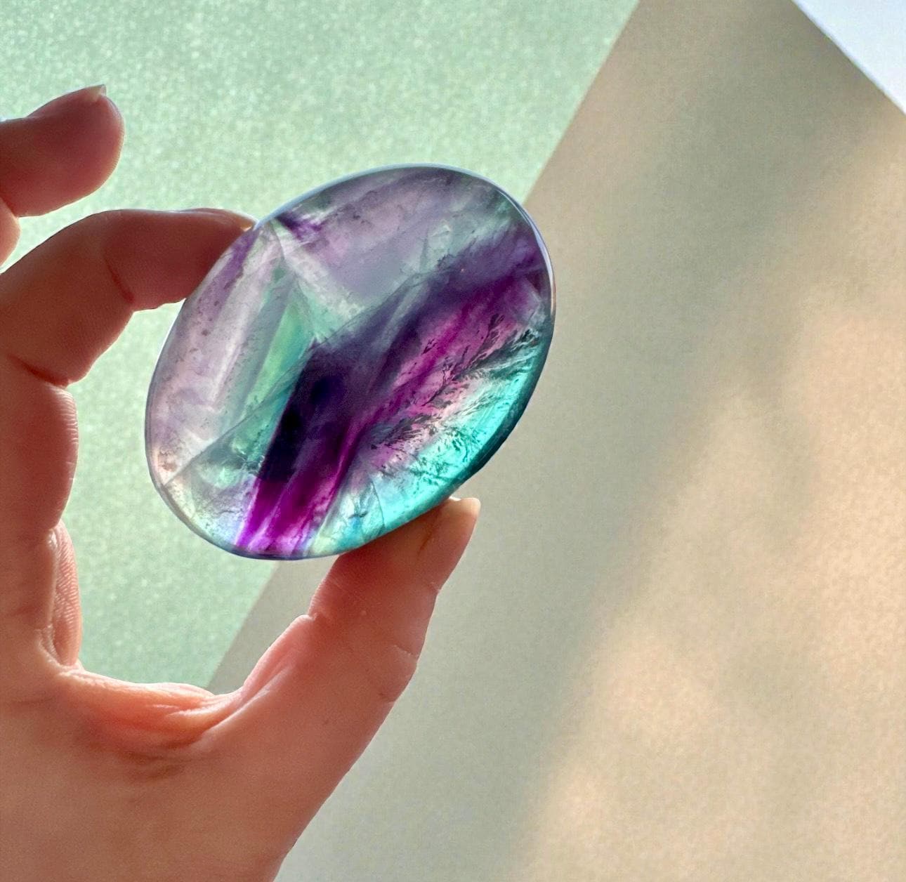 Rainbow Fluorite Palm Stone | Polished Calming Crystal