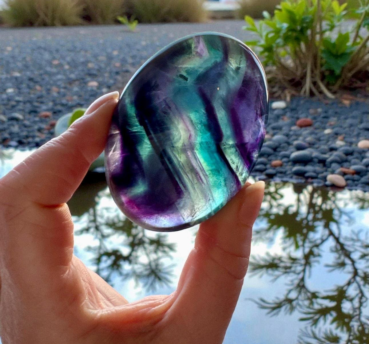 Rainbow Fluorite Palm Stone | Polished Calming Crystal