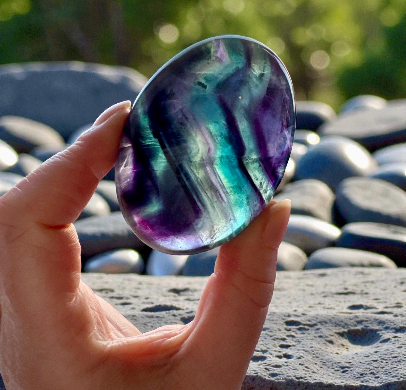 Rainbow Fluorite Palm Stone | Polished Calming Crystal