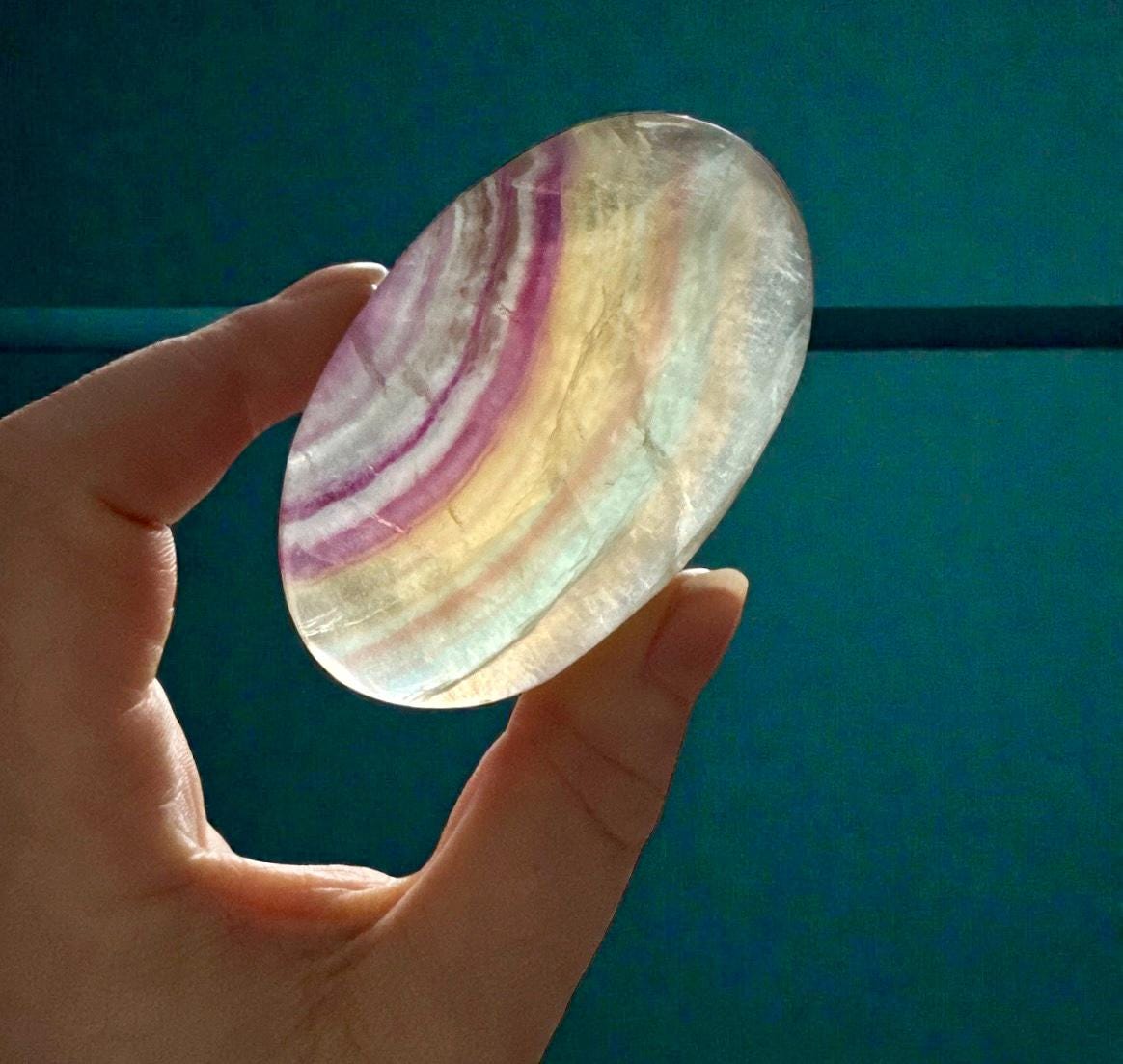 Candy Fluorite Palm Stone: Polished Healing Crystal for Focus & Calm
