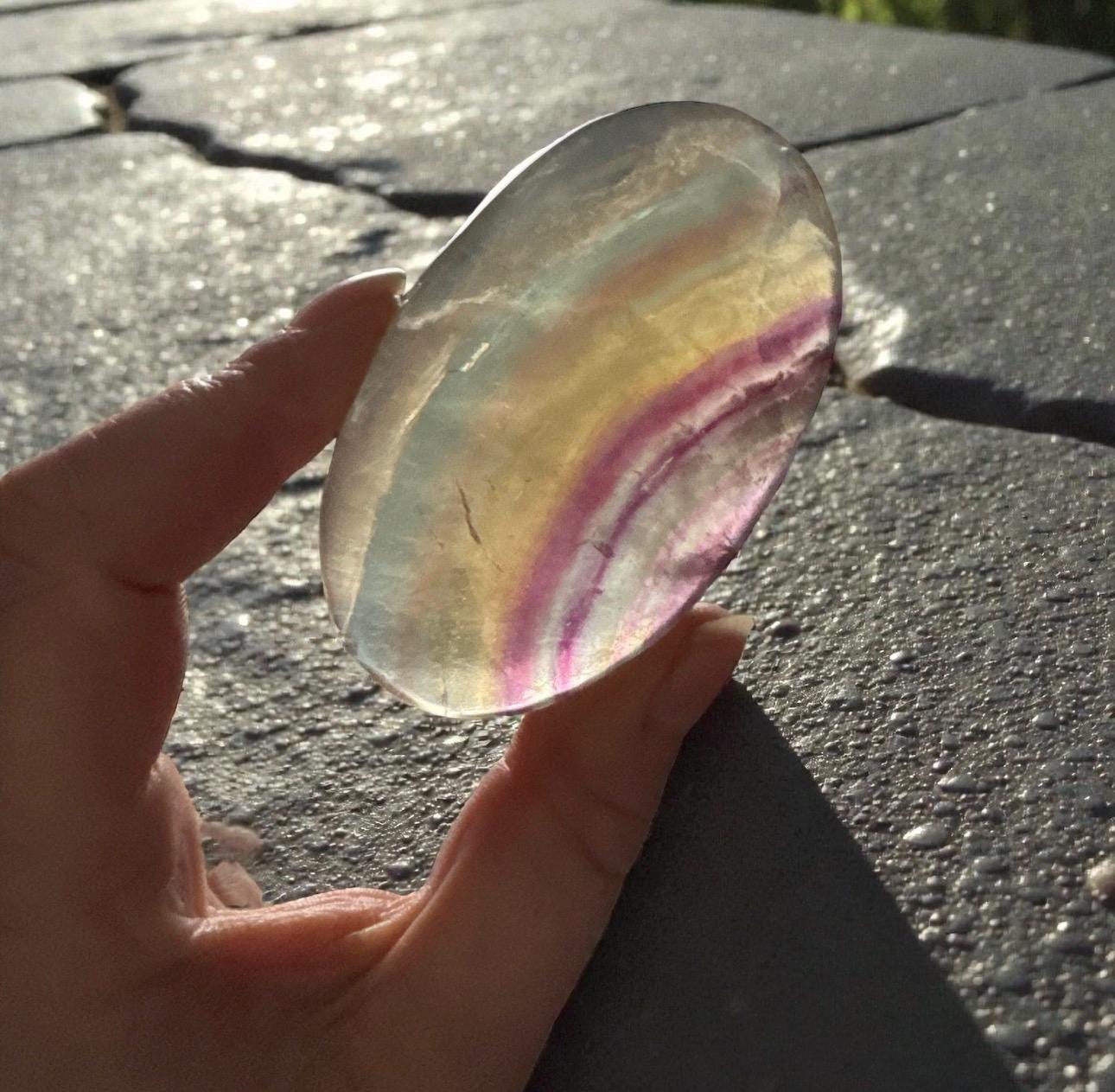 Candy Fluorite Palm Stone: Polished Healing Crystal for Focus & Calm