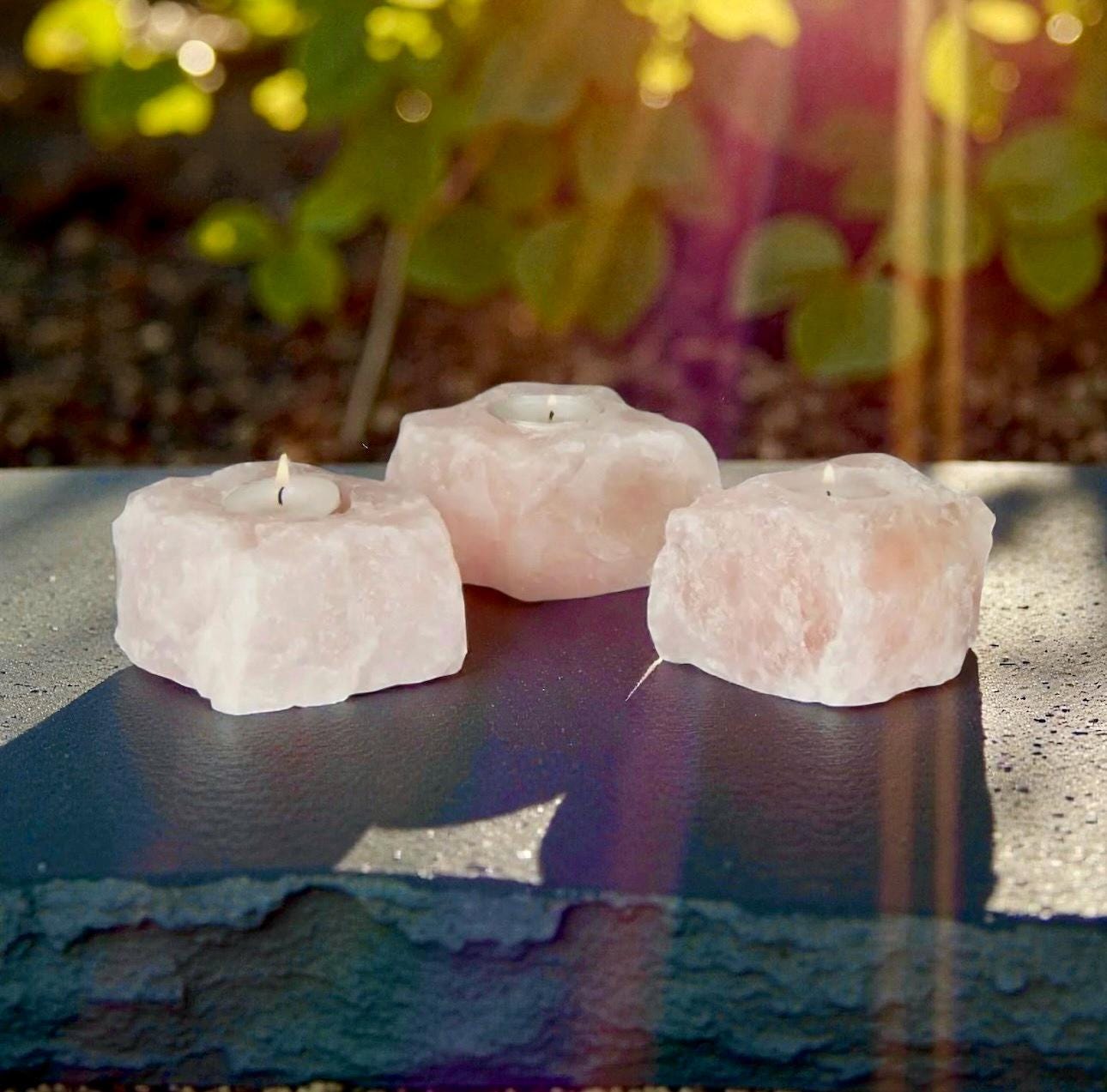Rose Quartz Crystal Tealight Holder - 'Stone of Love' Candleholder