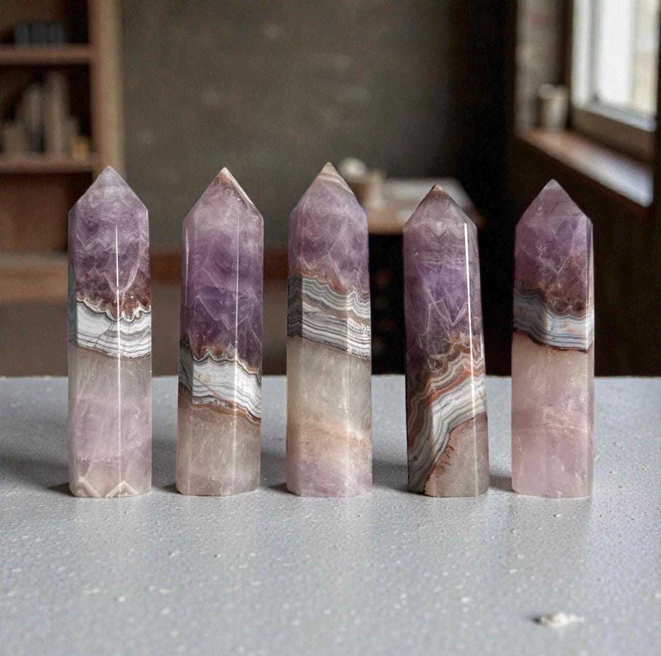 Amethyst & Lace Agate Crystal Tower: Banded Statement Piece