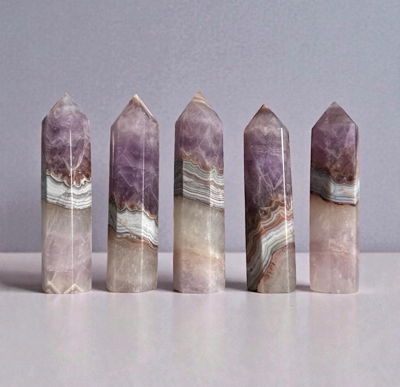Amethyst & Lace Agate Crystal Tower: Banded Statement Piece