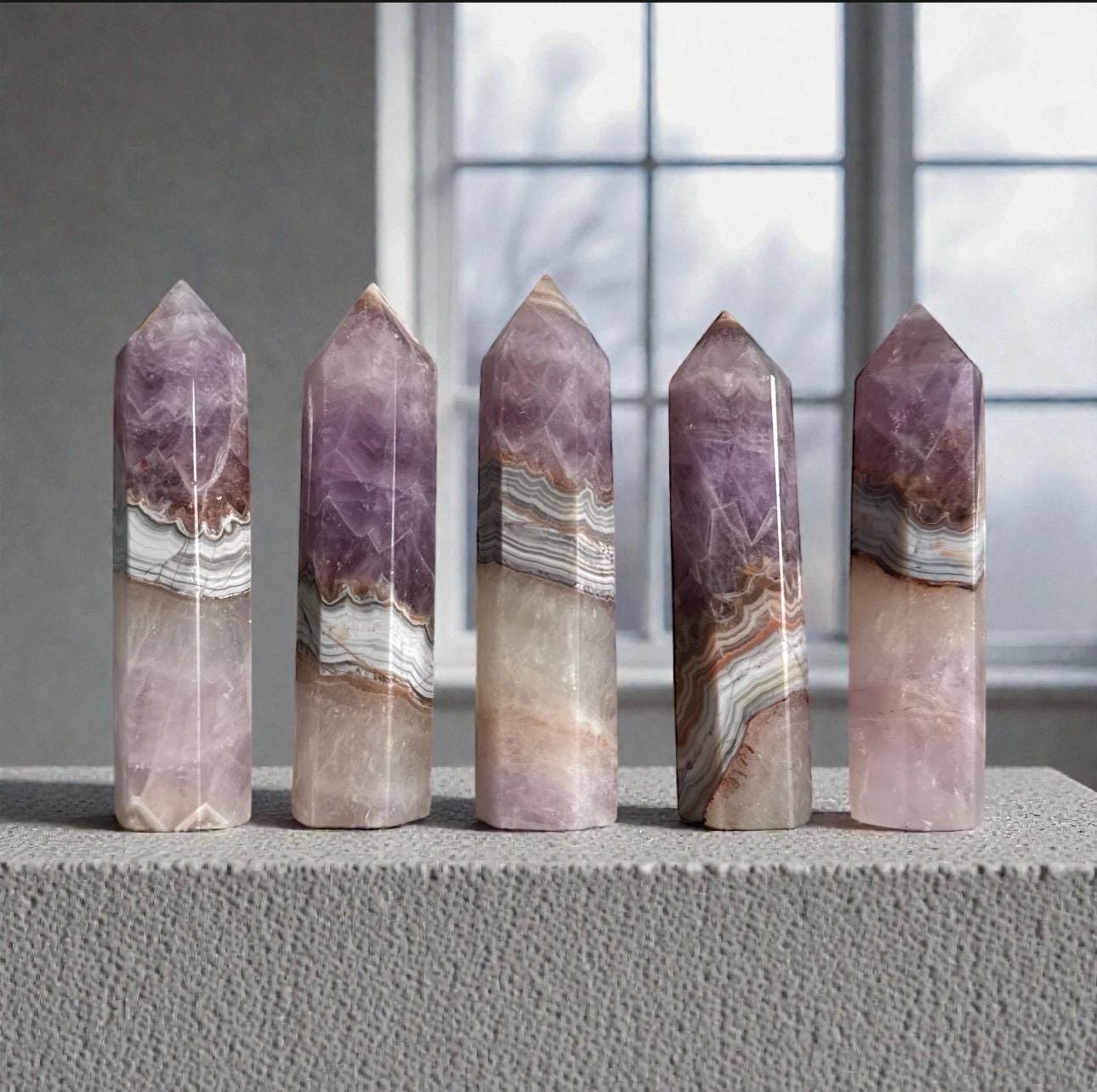 Amethyst & Lace Agate Crystal Tower: Banded Statement Piece