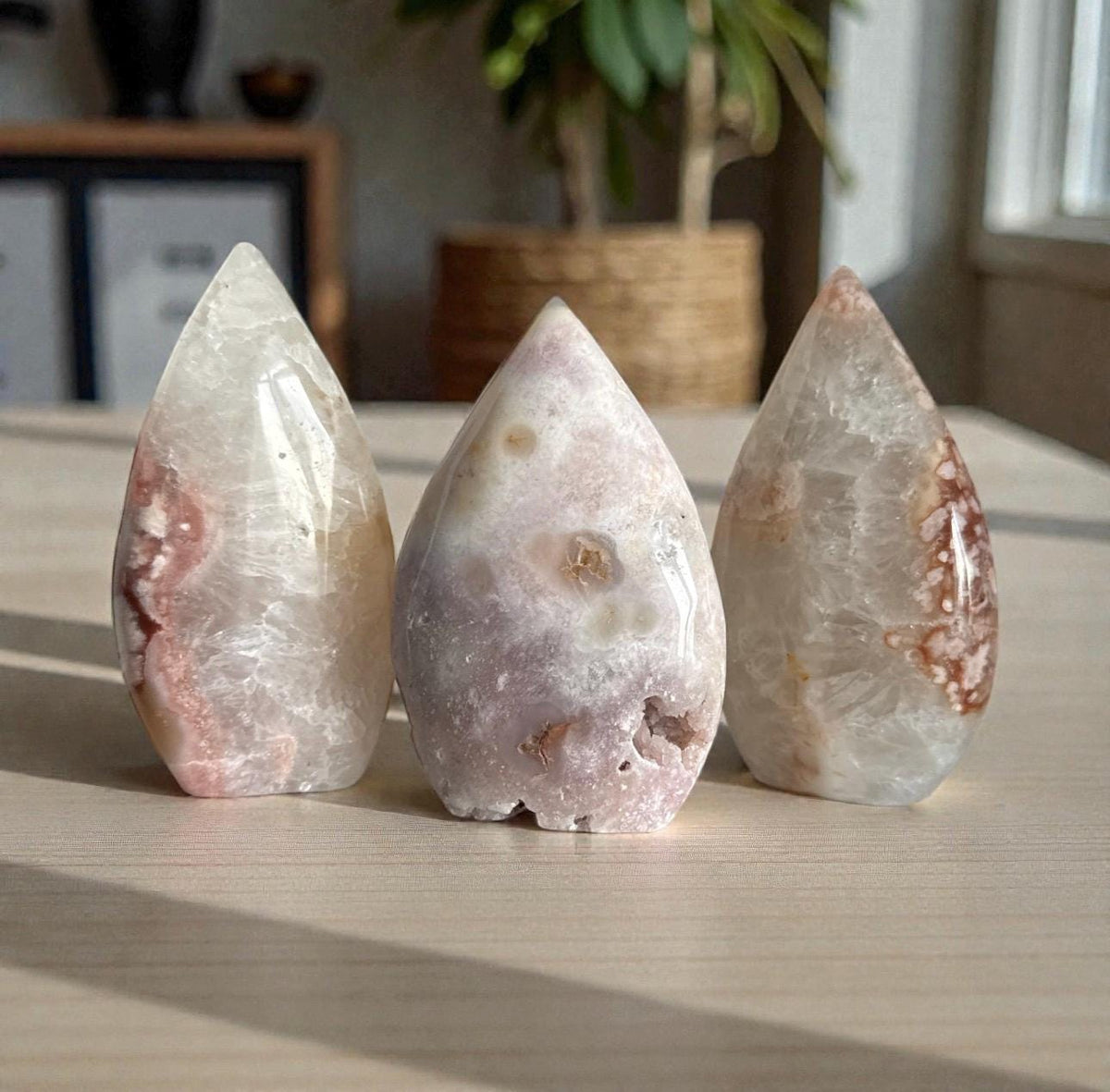 Pink Amethyst & Flower Agate Crystal Flame: Emotional Healing Stone