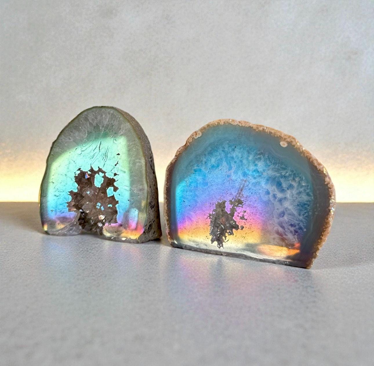 Aura Agate Geode Druze: Ethereal Standing Stone
