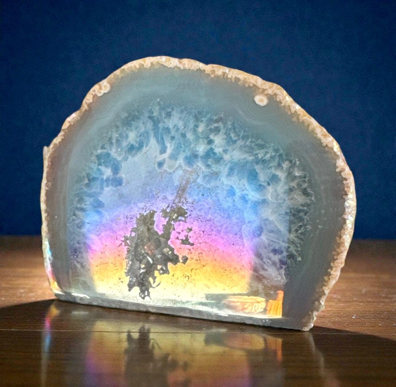 Aura Agate Geode Druze: Ethereal Standing Stone