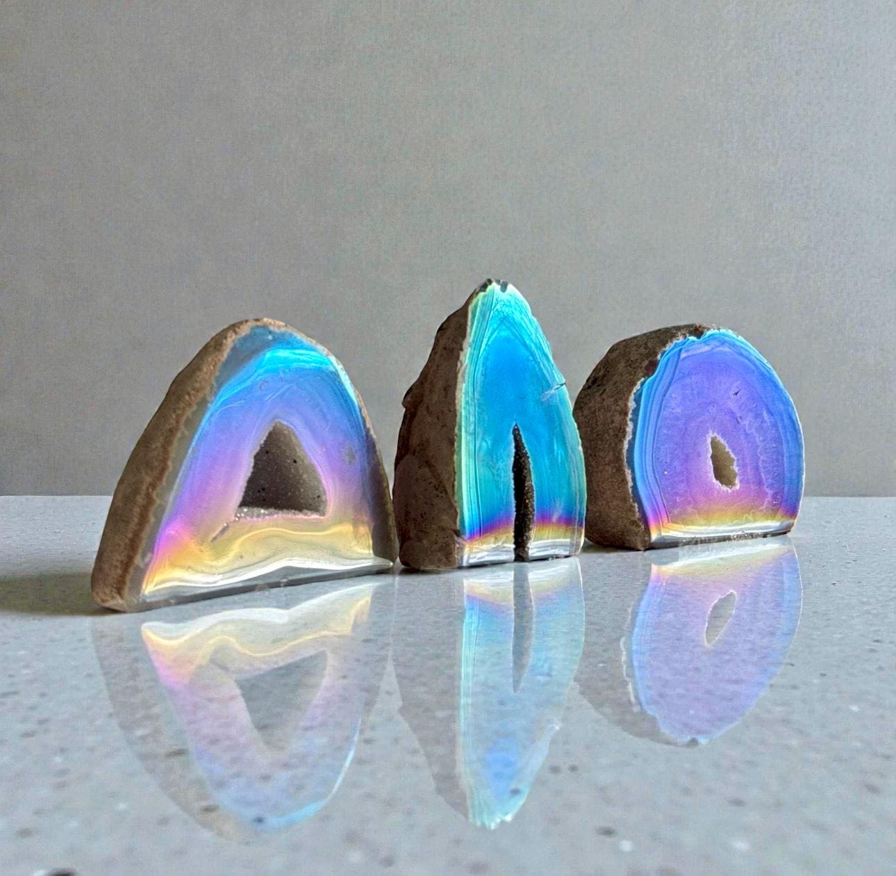 Aura Agate Geode Druze: Ethereal Standing Stone